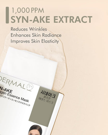 DERMAL Syn-Ake Collagen Essence Facial Mask Sheet 23g Pack of 10