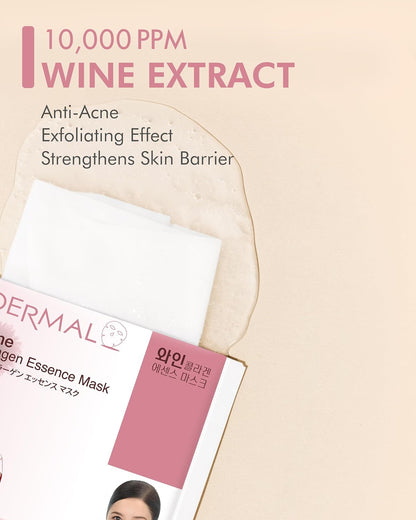 DERMAL Wine Collagen Essence Facial Mask Sheet 23g Pack of 10