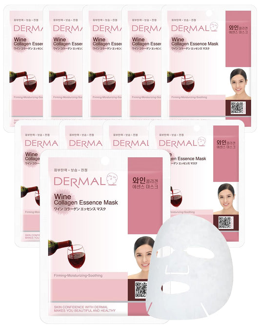 DERMAL Wine Collagen Essence Facial Mask Sheet 23g Pack of 10