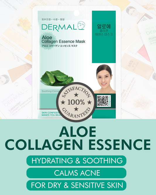 DERMAL Aloe Collagen Essence Facial Mask Sheet 23g Pack of 10