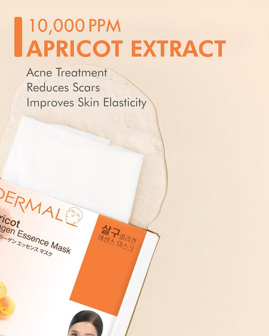 DERMAL Apricot Collagen Essence Korean Facial Mask Sheet 23g Pack of 10