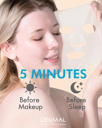DERMAL Aqua Collagen Essence Full Face Facial Mask Sheet 23g Pak of 10