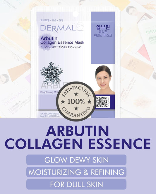 DERMAL Arbutin Collagen Essence Facial Mask Sheet 23g Pack of 10