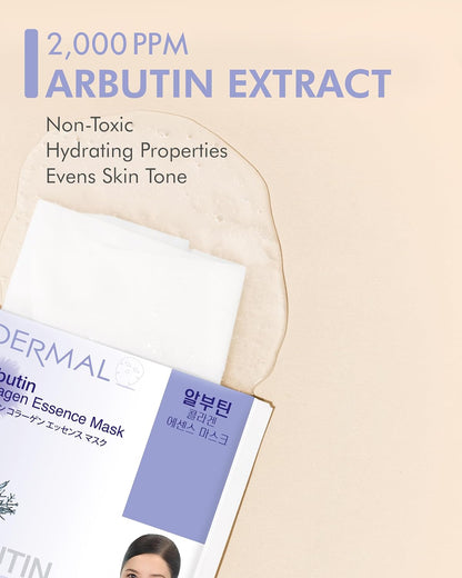 DERMAL Arbutin Collagen Essence Facial Mask Sheet 23g Pack of 10
