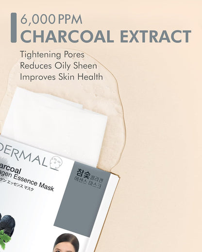 DERMAL Charcoal Collagen Essence Korean Facial Mask Sheet 23g Pack of 10