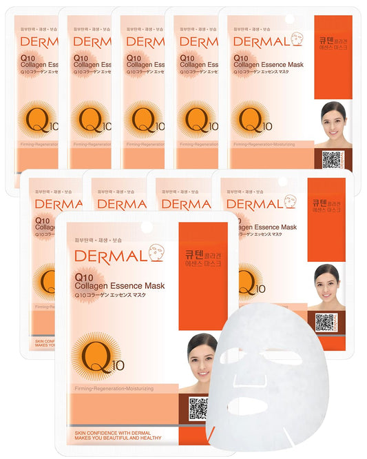 DERMAL Q10 Collagen Essence Facial Mask Sheet 23g Pack of 10