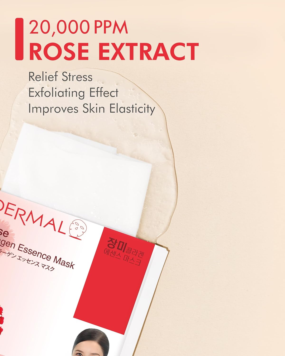 DERMAL Rose Collagen Essence Facial Mask Sheet 23g Pack of 10