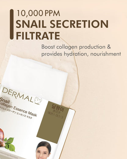 DERMAL Snail Collagen Essence Facial Mask Sheet 23g Pack of 10